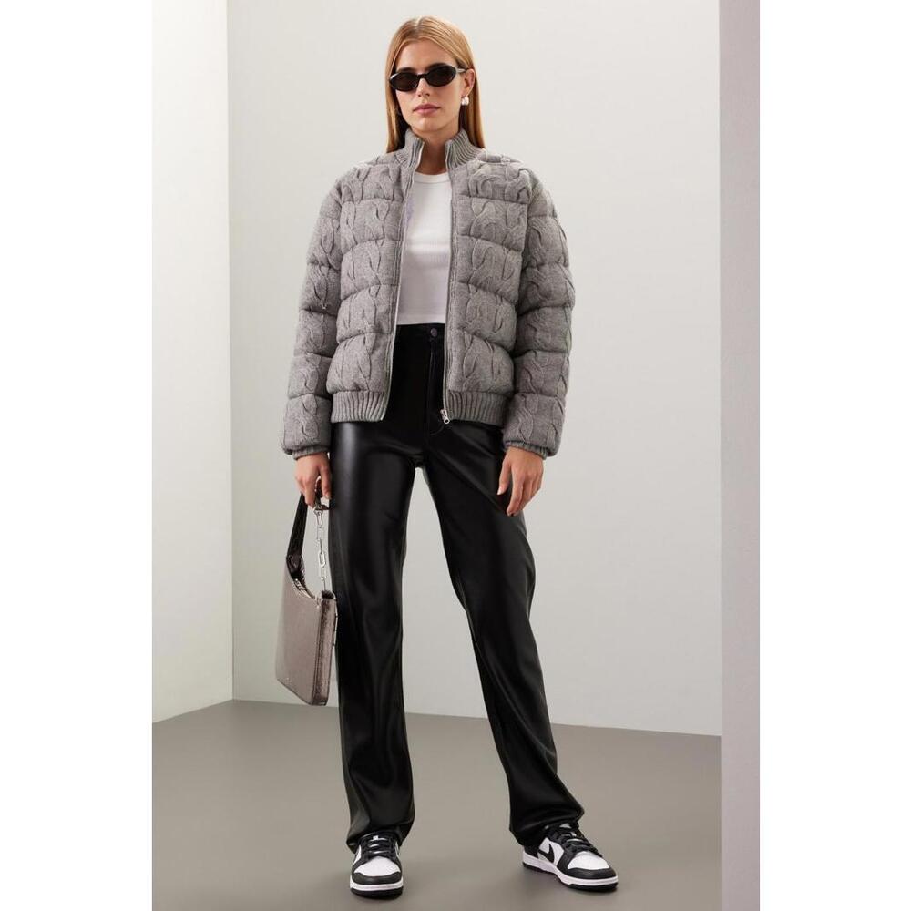 Central Park West Gray Aubrey Cable Jacket Size M with small hole
